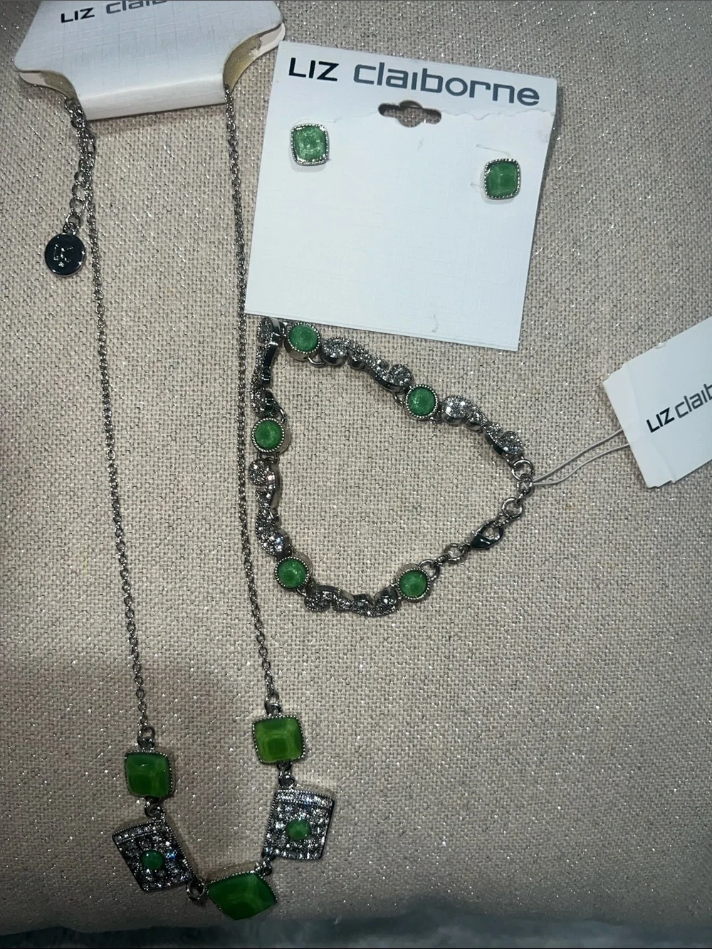 Liz Claiborne Green Crystal Necklace, Bracelet & Earring Set